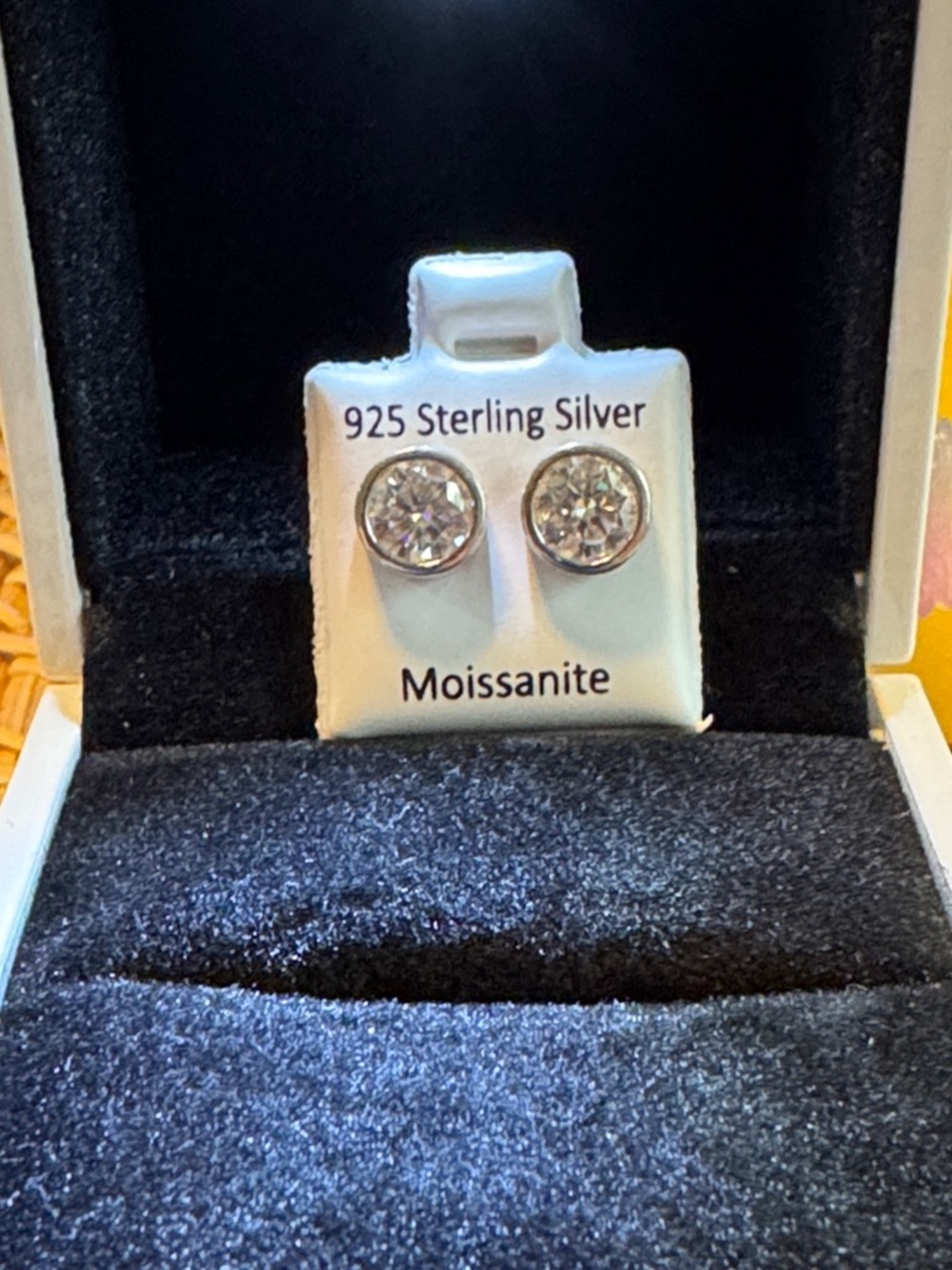 Moissanite 925 Sterling Silver Bezel Stud Earrings - Picture 12 of 13